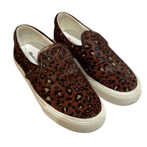 Madewell Sidewalk Slip on‎ Calf Hair Leopard Sneakers SZ 8 Brown Black